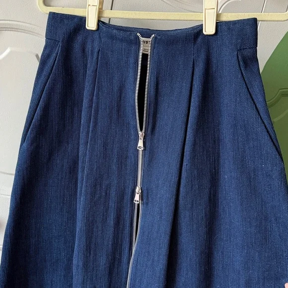 Whistles Navy Denim zipper skirt - Picture 4 of 6